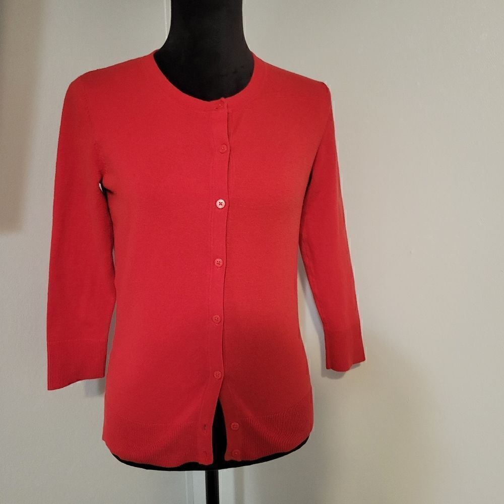 Merona Red 3/4 Sleeve Button Down Round Neck Cotton Blend Shirt Size M